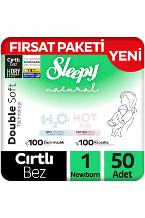 Sleepy Natural Double Soft Fırsat Paketi Bebek Bezi 1 Numara Newborn 50 Adet