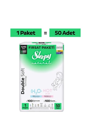 Sleepy Natural Double Soft Fırsat Paketi Bebek Bezi 1 Numara Newborn 50 Adet