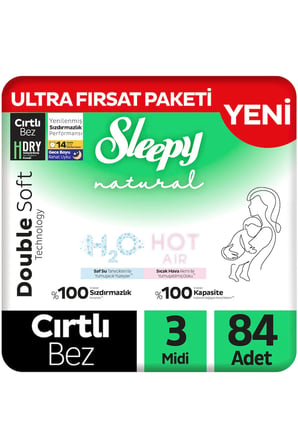 Sleepy Natural Double Soft Ultra Fırsat Paketi Bebek Bezi 3 Numara Midi 84 Adet