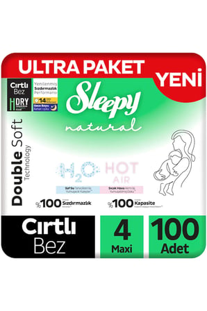 Sleepy Natural Double Soft Ultra Paket Bebek Bezi 4 Numara Maxi 100 Adet