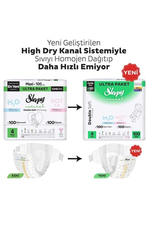 Sleepy Natural Double Soft Ultra Paket Bebek Bezi 4 Numara Maxi 100 Adet