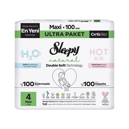 Sleepy Natural Bebek Bezi 4 No Maxi 100 lü Ultra Paket x 2 Adet (200 Adet)
