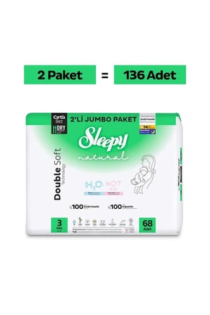 Sleepy Natural Double Soft Avantajlı Mega Paket Bebek Bezi 3 Numara Midi 136 Adet