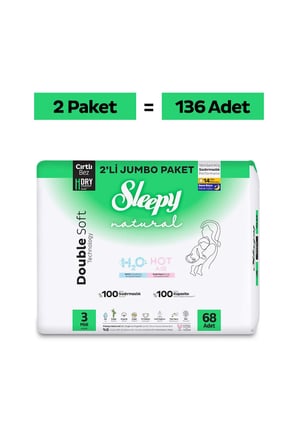 Sleepy Natural Double Soft Avantajlı Mega Paket Bebek Bezi 3 Numara Midi 136 Adet