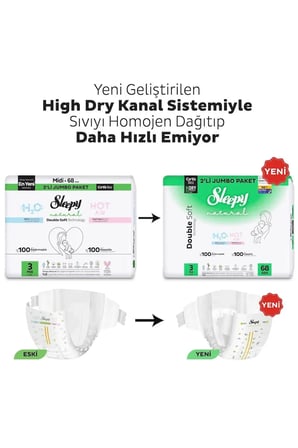 Sleepy Natural Double Soft Avantajlı Mega Paket Bebek Bezi 3 Numara Midi 136 Adet