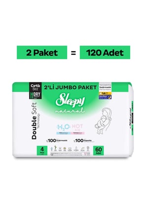 Sleepy Natural Double Soft Avantajlı Mega Paket Bebek Bezi 4 Numara Maxi 120 Adet