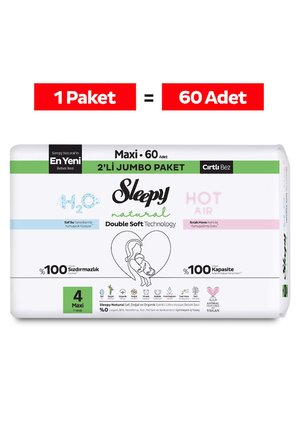Sleepy Natural Double Soft Avantajlı Mega Paket Bebek Bezi 4 Numara Maxi 60 Adet