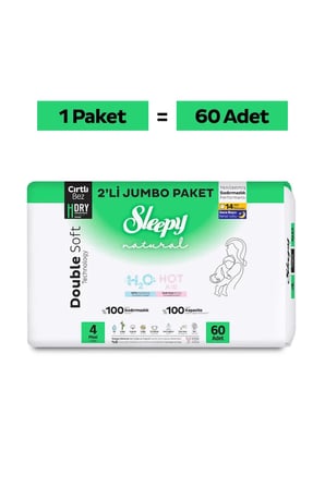 Sleepy Natural Double Soft Avantajlı Paket Bebek Bezi 4 Numara Maxi 60 Adet