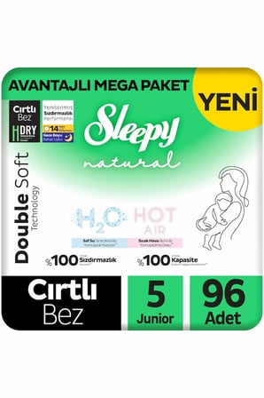 Sleepy Natural Double Soft Avantajlı Mega Paket Bebek Bezi 5 Numara Junior 96 Adet
