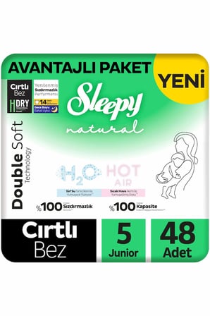 Sleepy Natural Double Soft Avantajlı Paket Bebek Bezi 5 Numara Junior 48 Adet