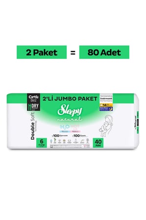 Sleepy Natural Double Soft Avantajlı Mega Paket Bebek Bezi 6 Numara Xlarge 80 Adet