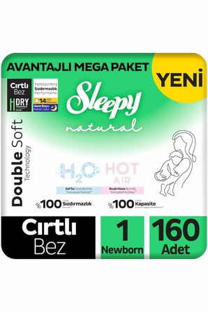 Sleepy Natural Double Soft Avantajlı Mega Paket Bebek Bezi 1 Numara Newborn 160 Adet