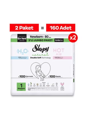 Sleepy Natural Double Soft Avantajlı Mega Paket Bebek Bezi 1 Numara Newborn 160 Adet