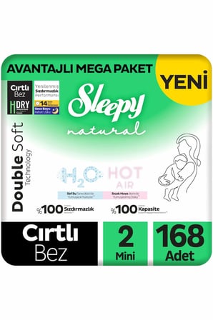 Sleepy Natural Double Soft Avantajlı Mega Paket Bebek Bezi 2 Numara Mini 168 Adet