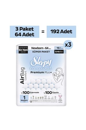 Sleepy Bio Natural Premium Plus Airbag Comfort Mega Paket Bebek Bezi 1 Numara Newborn 192 Adet