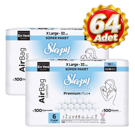 Sleepy Airbag Comfort Bebek Bezi 6 No XL 32 li x 2 Paket (64 Adet)