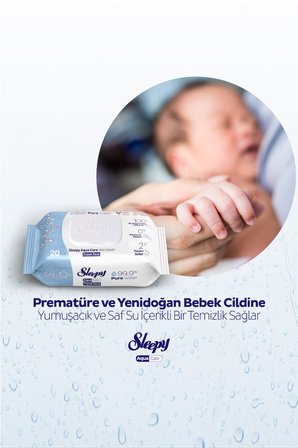 Sleepy AquaCare H2O Yenidoğan Islak Bebek Havlusu Seyahat Boy 6x20 (120 Yaprak)