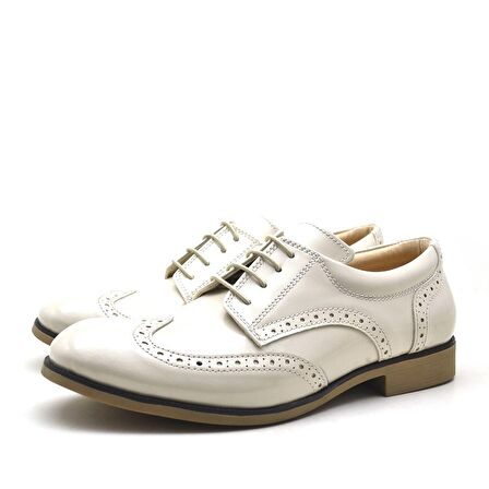 Krem Rugan Bağcıklı Fantazi Erkek Genç Ayakkabı