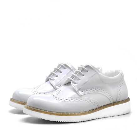 Hidra Beyaz Rugan Bağcıklı Erkek Çocuk Sünnet Ayakkabı