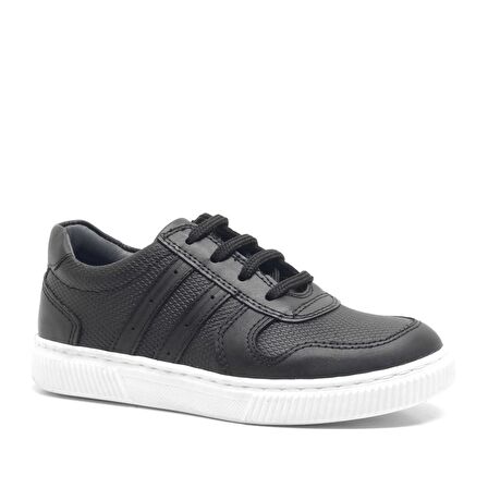Hakiki Deri Siyah Erkek Çocuk Spor Okul Ayakkabı Sneaker