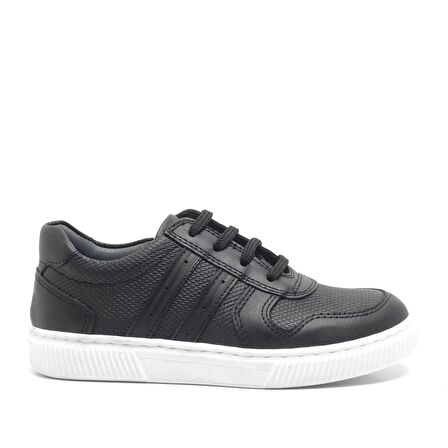 Hakiki Deri Siyah Erkek Çocuk Spor Okul Ayakkabı Sneaker
