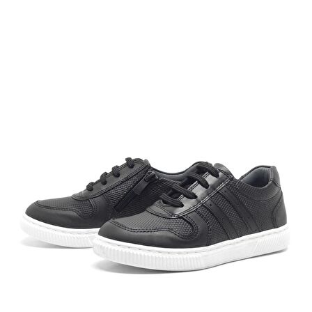Hakiki Deri Siyah Erkek Çocuk Spor Okul Ayakkabı Sneaker
