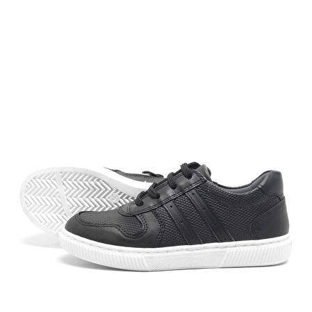 Hakiki Deri Siyah Erkek Çocuk Spor Okul Ayakkabı Sneaker