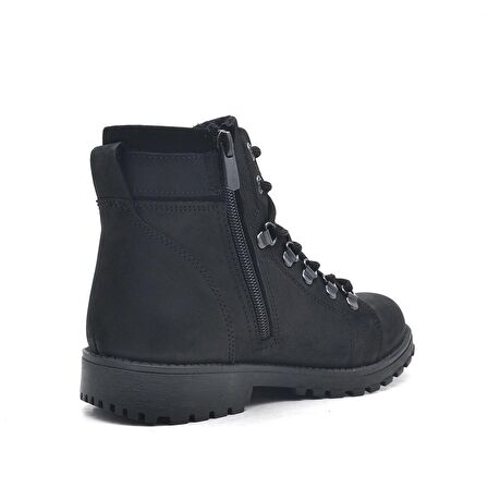 Griffon Hakiki Deri Siyah Fermuarlı Çocuk Bot