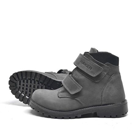 Sentor Hakiki Deri Gri Kürklü Cırtlı Çocuk Bot