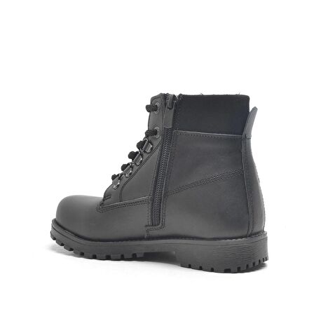 Hakiki Deri Siyah Fermuarlı Kışlık Çocuk Bot