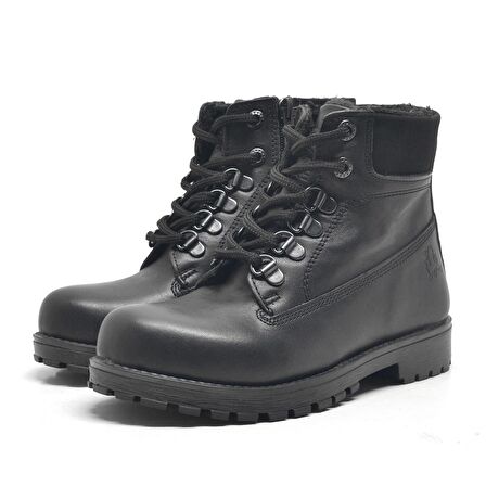 Hakiki Deri Siyah Fermuarlı Kışlık Çocuk Bot