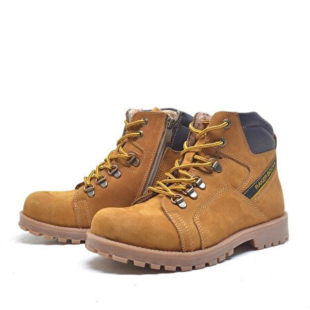 Rakerplus Hakiki Deri Sarı Bağcıklı Kürklü Postal