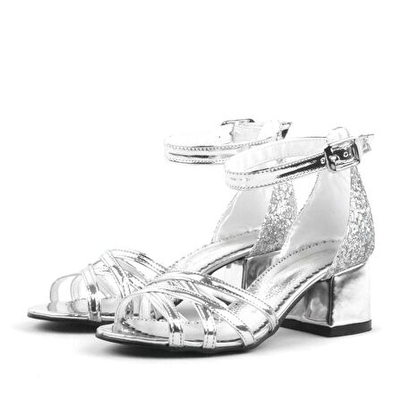 Belle Gümüş Kalın Topuklu Kız Çocuk Abiye Ayakkabı