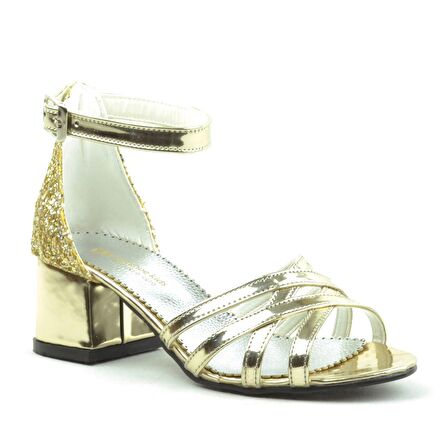 Gold Kalın Topuklu Kız Çocuk Abiye Ayakkabı