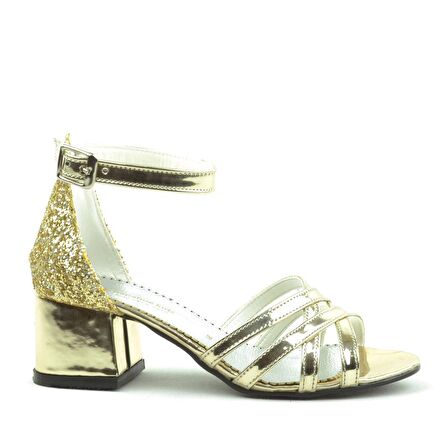 Gold Kalın Topuklu Kız Çocuk Abiye Ayakkabı