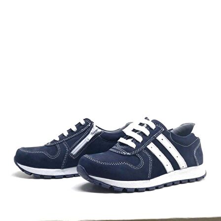 Hakiki Deri Lacivert Fermuarlı Erkek Çocuk Spor Okul Ayakkabı