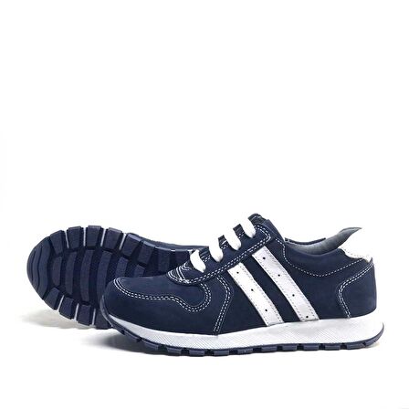 Hakiki Deri Lacivert Fermuarlı Erkek Çocuk Spor Okul Ayakkabı