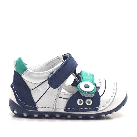 Hakiki Deri Lacivert Cırtlı Yazlık İlk Adım Ayakkabı