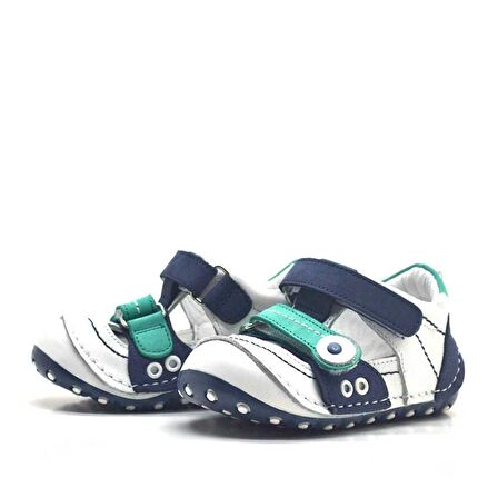 Hakiki Deri Lacivert Cırtlı Yazlık İlk Adım Ayakkabı