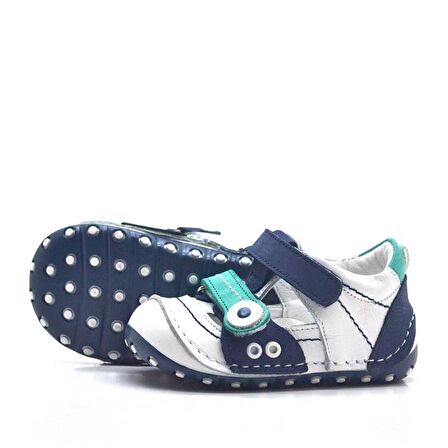 Hakiki Deri Lacivert Cırtlı Yazlık İlk Adım Ayakkabı