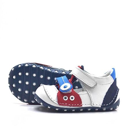 Hakiki Deri Beyaz Cırtlı Yazlık İlk Adım Ayakkabı