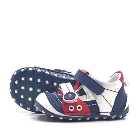 Hakiki Deri Lacivert Cırtlı Yazlık İlk Adım Ayakkabı