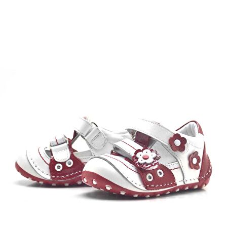 Hakiki Deri Kırmızı Cırtlı Yazlık İlk Adım Ayakkabı