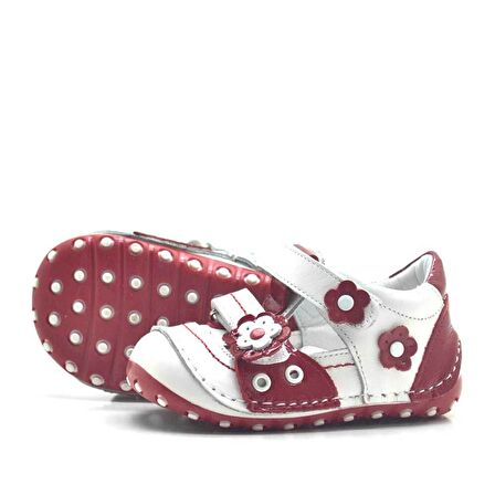 Hakiki Deri Kırmızı Cırtlı Yazlık İlk Adım Ayakkabı