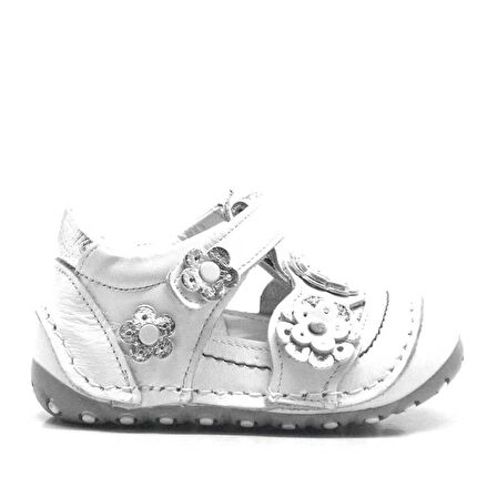 Hakiki Deri Gümüş Beyaz Cırtlı Yazlık İlk Adım Ayakkabı