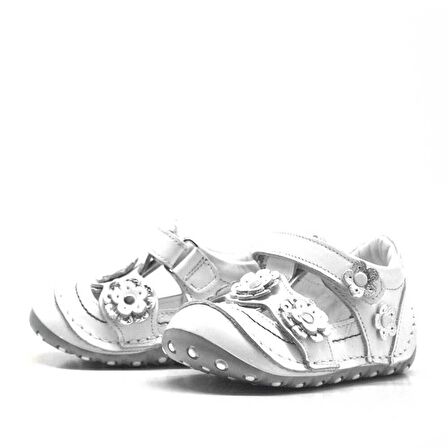 Hakiki Deri Gümüş Beyaz Cırtlı Yazlık İlk Adım Ayakkabı