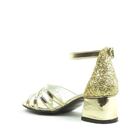 Gold Kalın Topuklu Kız Çocuk Abiye Ayakkabı