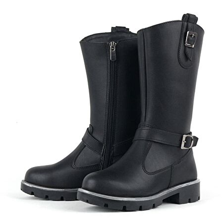 Siyah Fermuarlı Uzun Kız Çocuk Çizme