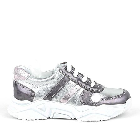 Hakiki Deri Platin Pembe Kalın Taban Kız Çocuk Sneakers Ayakkabı