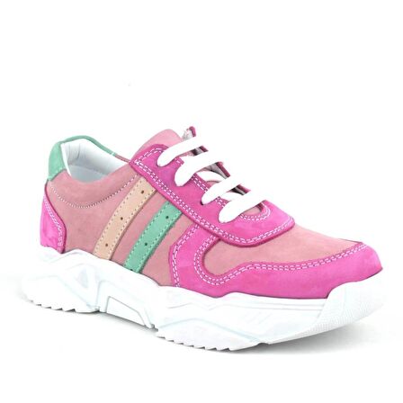 Hakiki Deri Fuşya Pembe Kız Çocuk Sneakers Ayakkabı